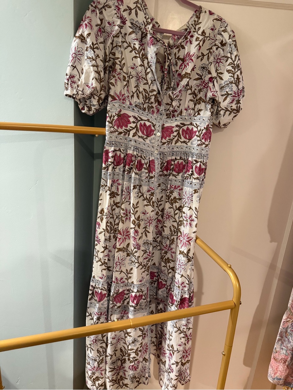 Hannah Cream Maxi Dress with Pink Floral Print